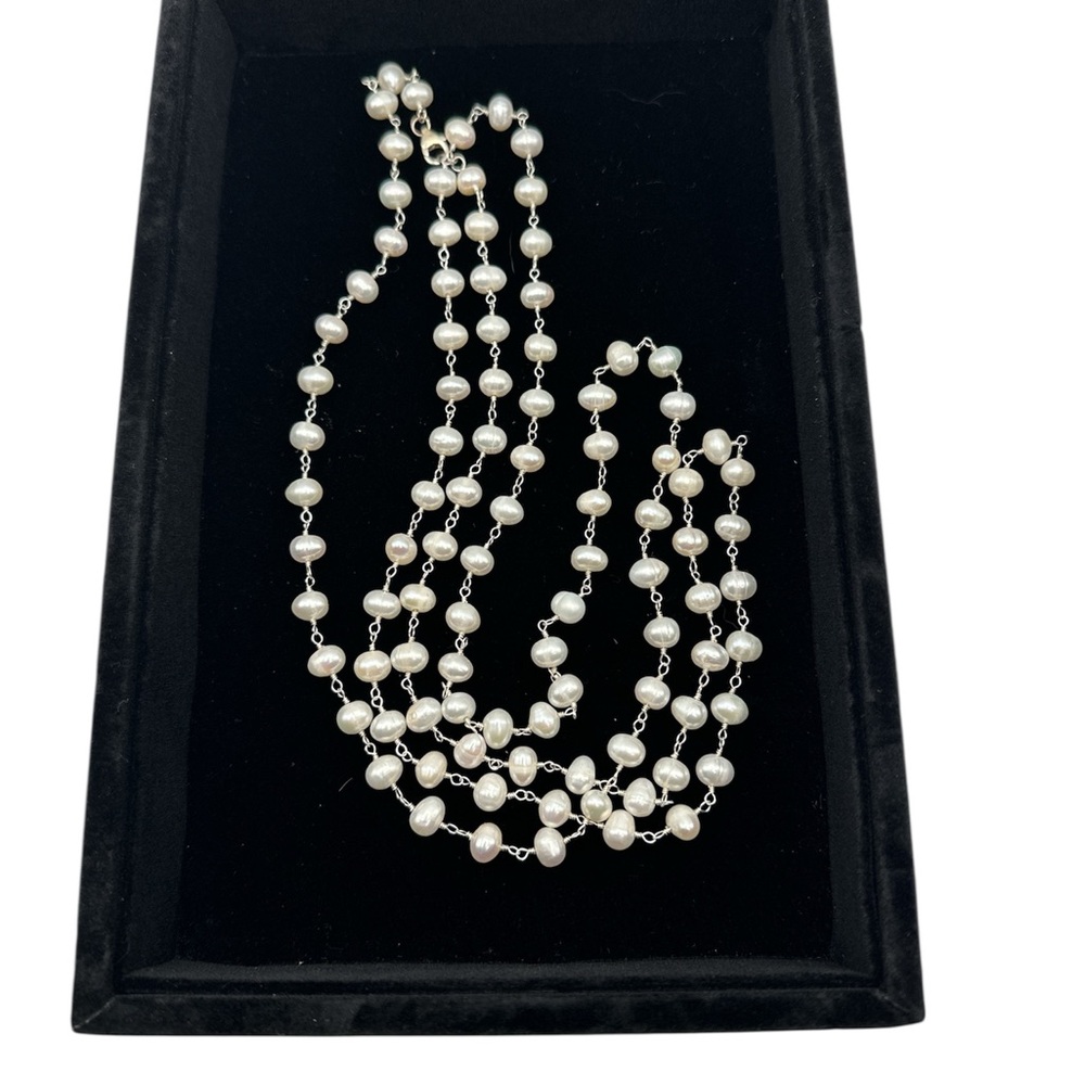 Elegant Women's Cultured Freshwater Pearl and Silver 48-in Double Strand Neckla